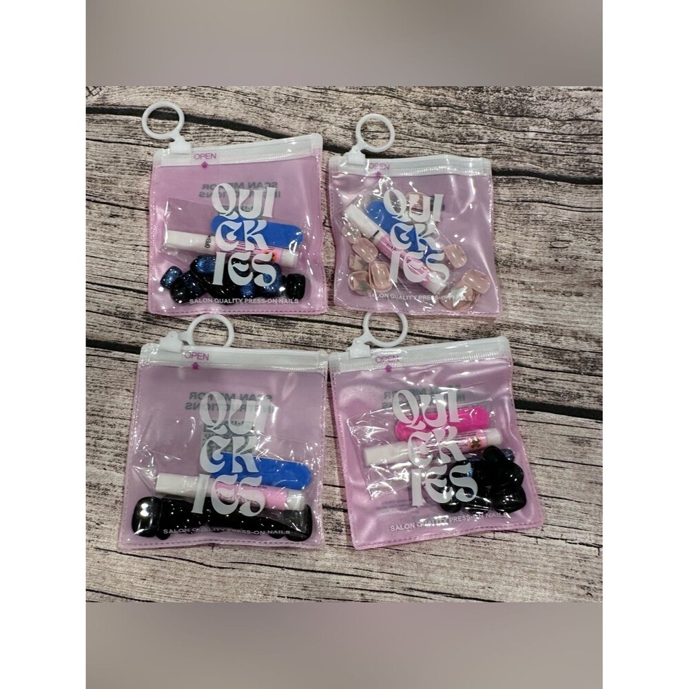 Lot of 4 NWT Quickies Press On Nails, 2 Blue, Black, Stars; Squoval